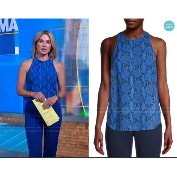 💕ALC💕 Anise Snakeskin Print Crepe Tank Top Blue 2 NWT - Picture 1 of 16